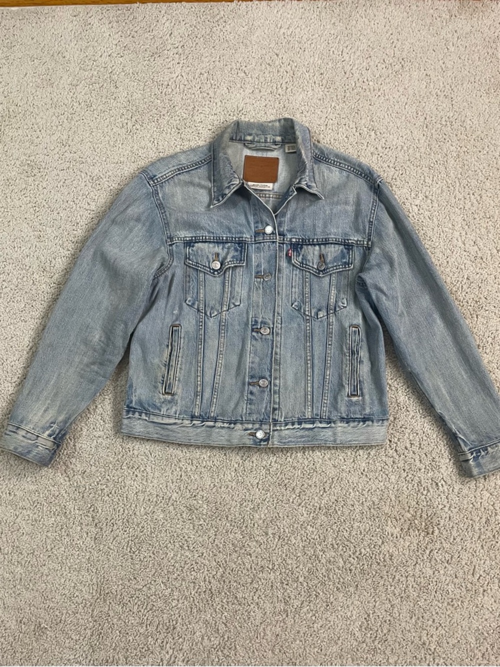 Classic! LEVIS Type 3 Premium DENIM Light Wash BIG E Red Tab BLUE JEAN JACKET  L